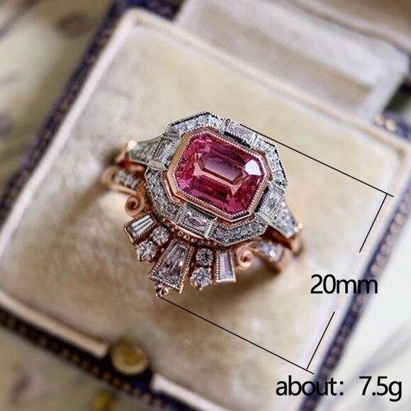 2Pcs/Set Vintage Rhinestone CZ Rose Gold Plated Ring for Women, HA4413-6 - Picture 4 of 4